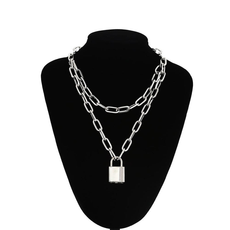 Men's Long Necklace With A Padlock Pendants - AM APPAREL