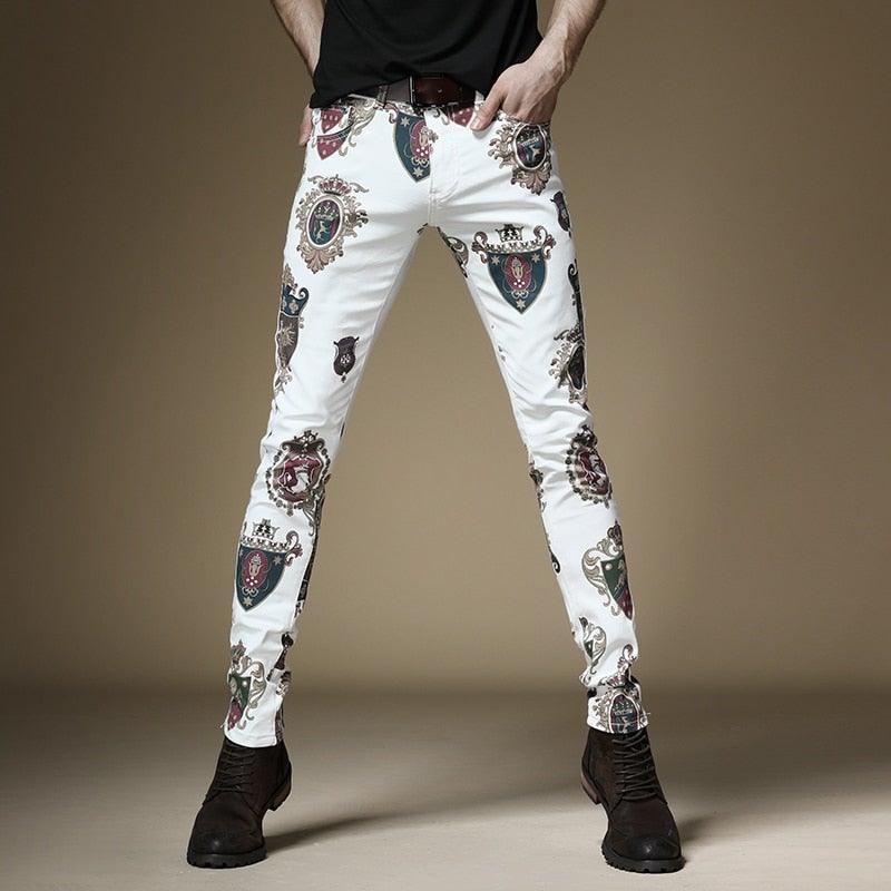 Men's Luxury Royal Crown Printed Skinny Jeans - AM APPAREL