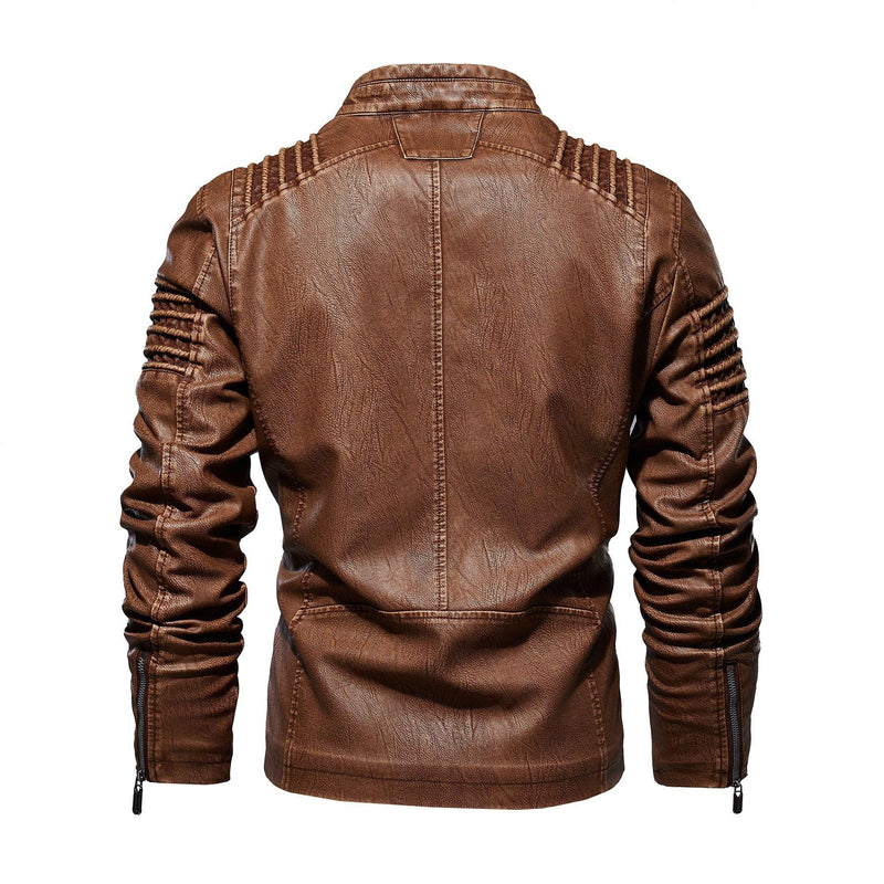 Men's Motorcycle Faux Leather Jacket W/ Fleece Interior - AM APPAREL