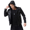 Men's Motorcycle Hooded Faux Leather Jacket - AM APPAREL