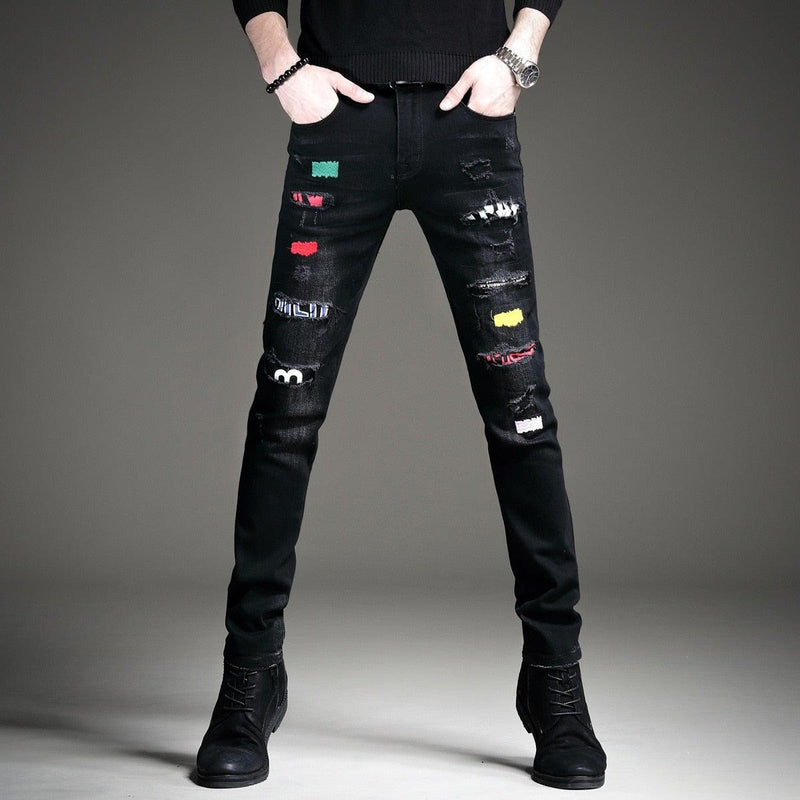 Men's Patchwork Korean Style Jeans - AM APPAREL