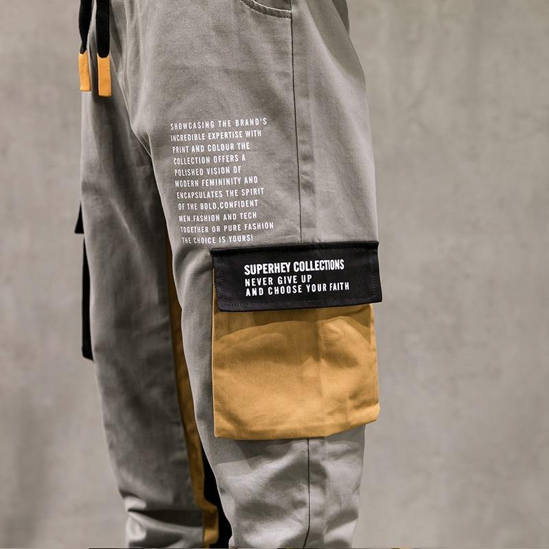 Men's Patchwork Side Pockets Cargo Pants - AM APPAREL