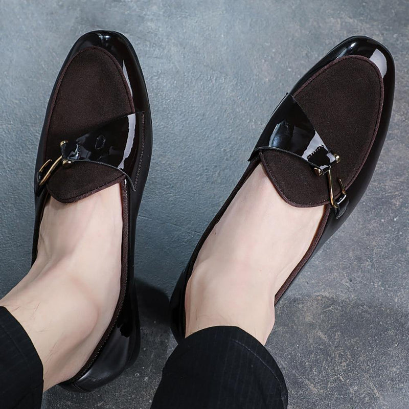 Men's Patent Leather Loafters W/ Metal Hook Details - AM APPAREL