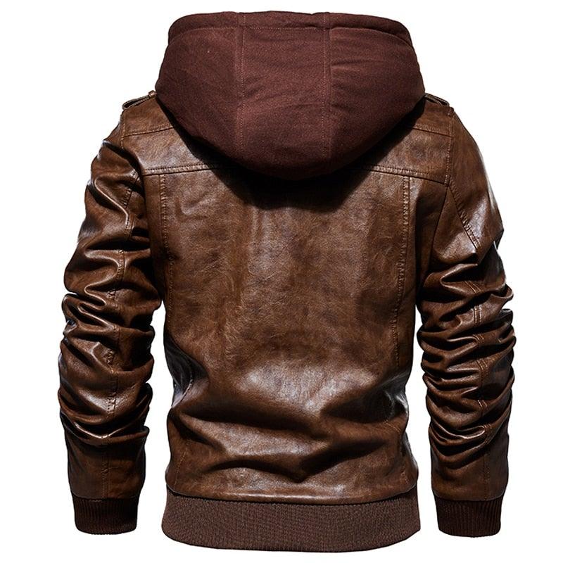 Men's PU Faux Leather Hooded Winter Jacket - AM APPAREL