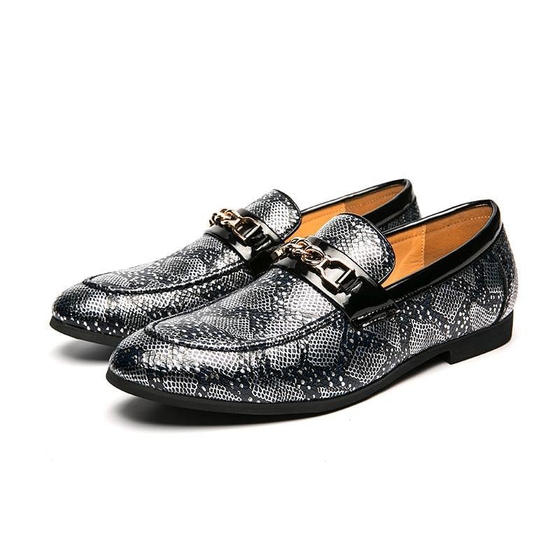 Men's Serpant Pattern PU Leather Driving Loafers - AM APPAREL