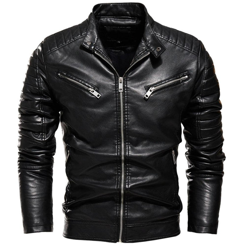 Men's Slim Fit Faux Leather Jacket W/ Chest Zipper - AM APPAREL