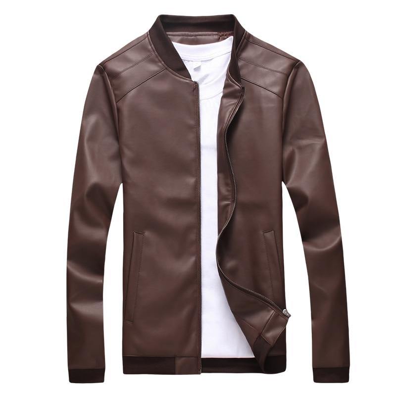 Men's Spring Classic Slim Fit PU Leather Jacket - AM APPAREL