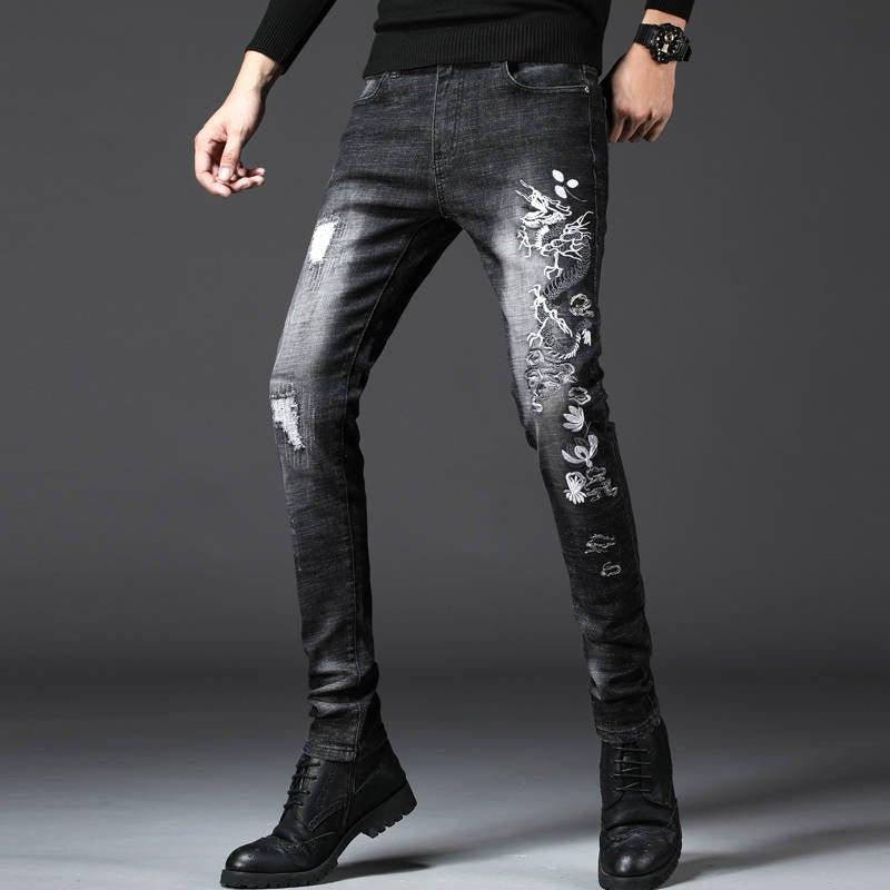 Men's Spring Ripped Slim Stretch Jeans - AM APPAREL