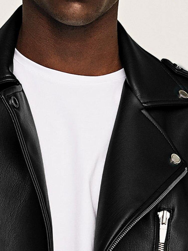 Men's Spring Soft Leather Biker Jacket - AM APPAREL