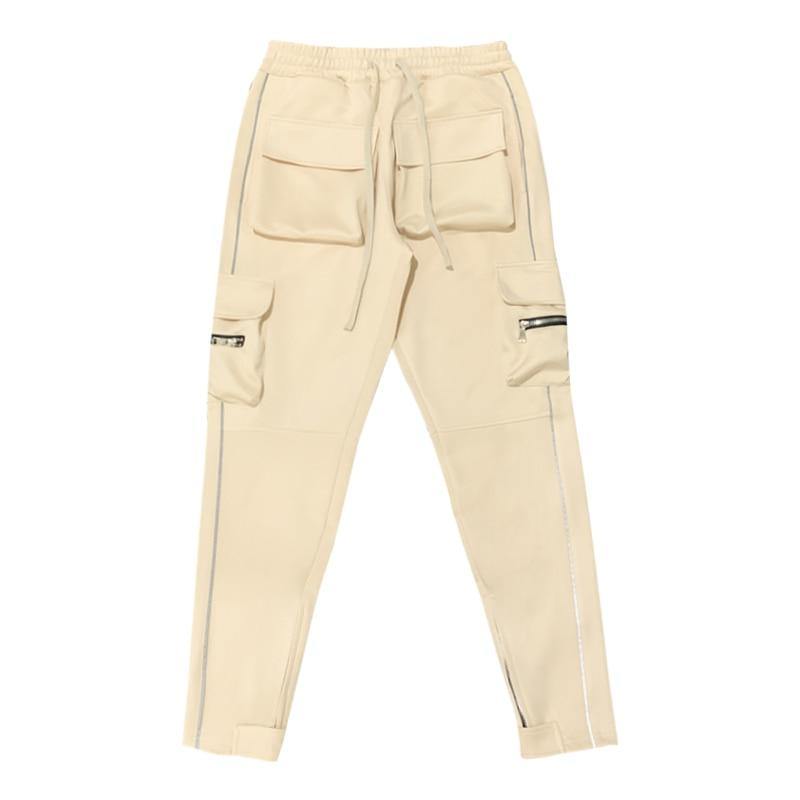 Men's Streetwear Multi-Pocket Cargo Pants W/ Reflective Lines - AM APPAREL