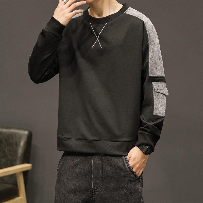 Men's Streetwear Patchwork Harajuku Long Slve Top - AM APPAREL