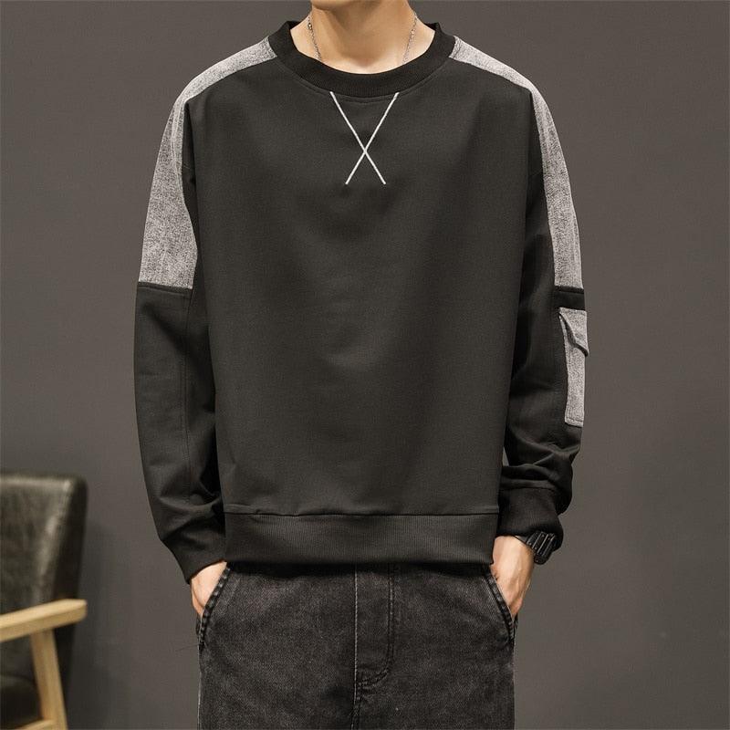 Men's Streetwear Patchwork Harajuku Long Slve Top - AM APPAREL