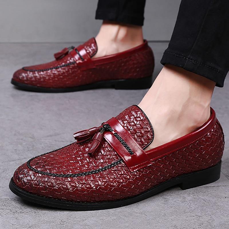 Men's Tassel Plaid Faux Leather Loafers - AM APPAREL