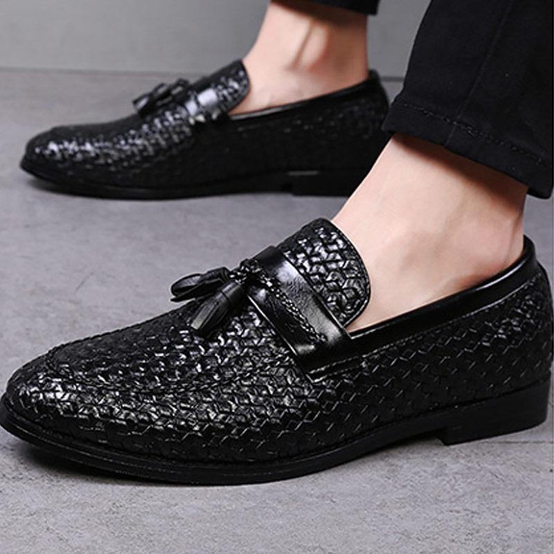 Men's Tassel Plaid Faux Leather Loafers - AM APPAREL