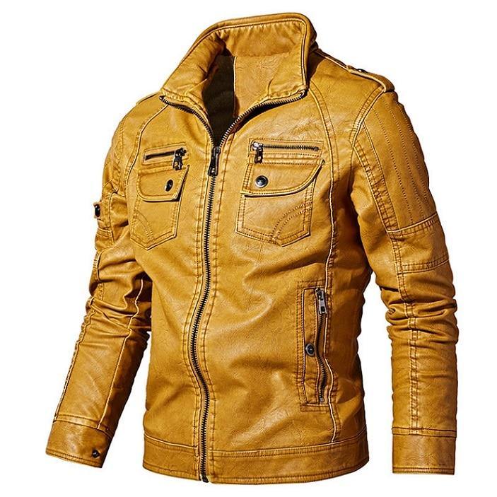 Men's Thick Faux Leather Winter Jacket - AM APPAREL