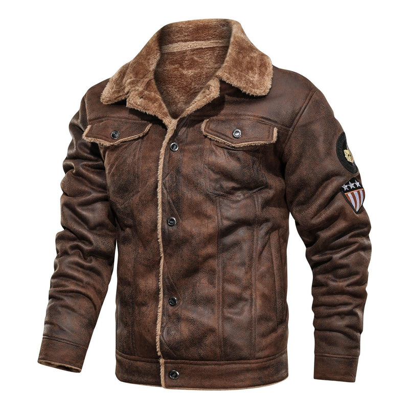 Men's Thick Fleece Interior Faux Leather Jacket - AM APPAREL