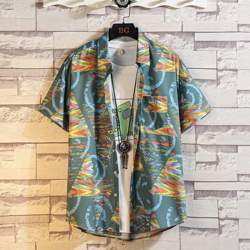 Men's Tie Dye Print Beach Short Sleeved Shirt - AM APPAREL