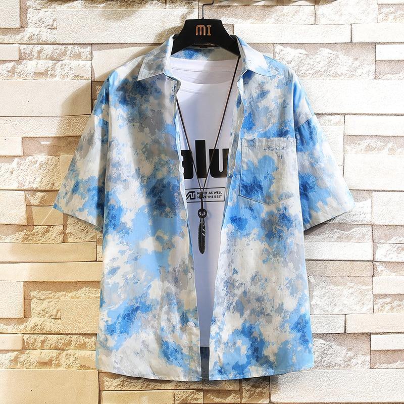 Men's Tie Dye Print Short Sleeved Shirt - AM APPAREL