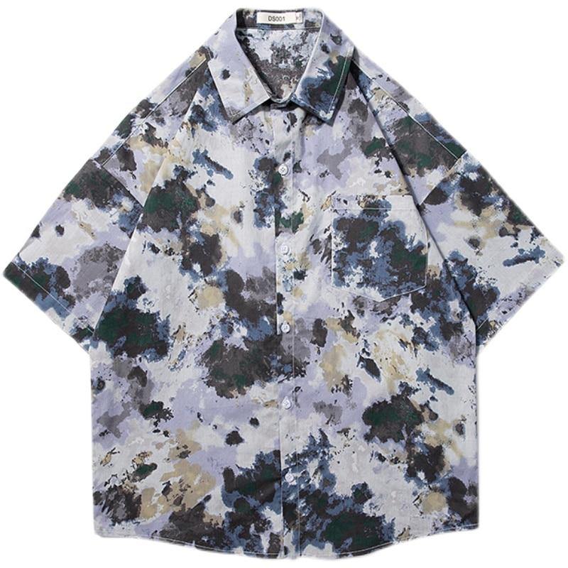 Men's Tie Dye Print Short Sleeved Shirt - AM APPAREL