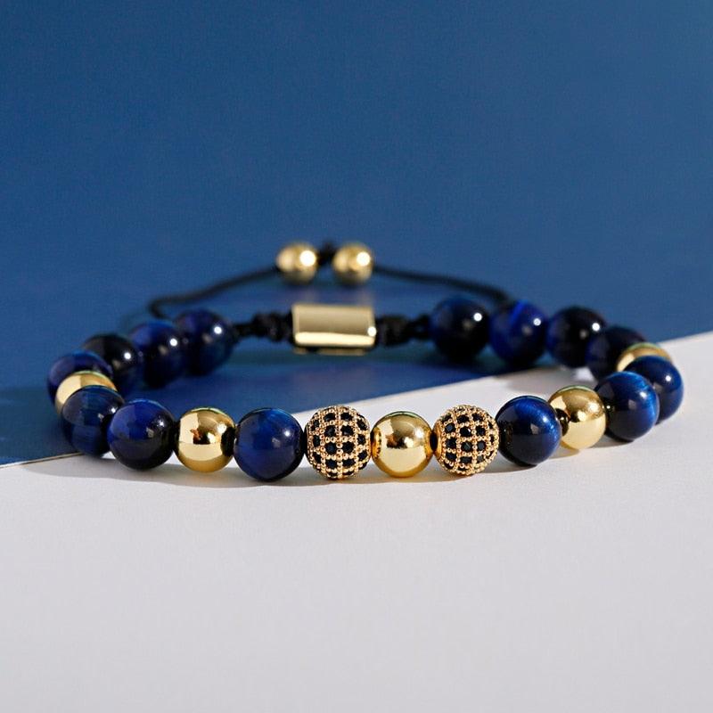 Men's Tiger Eyes Beads Weaving Bracelet - AM APPAREL