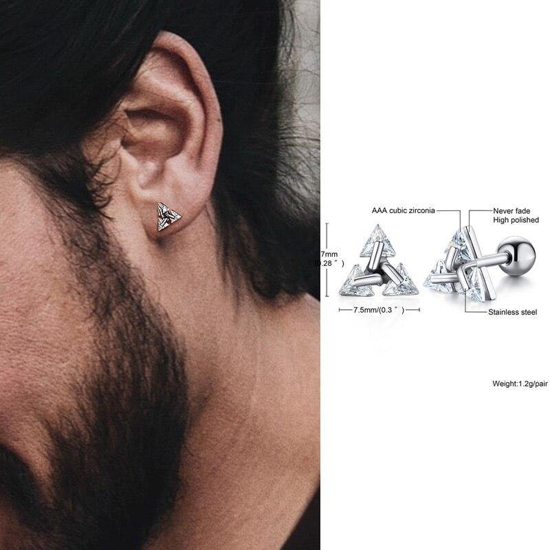 Men's Triangle Shaped Crystal Stud Earrings - AM APPAREL