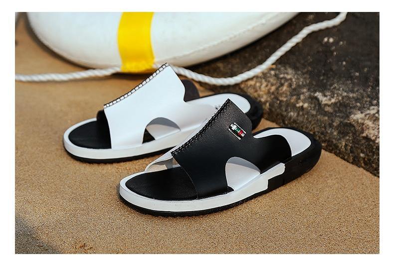 Men's Two Tone Faux Leather Sandals - AM APPAREL