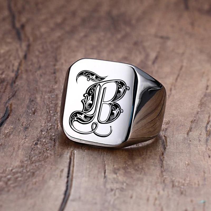 Men's Vnox Retro Initials Signet Ring - AM APPAREL