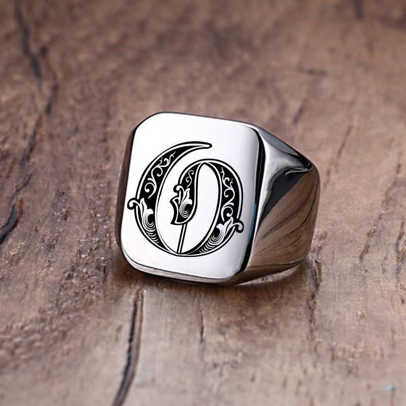 Men's Vnox Retro Initials Signet Ring - AM APPAREL