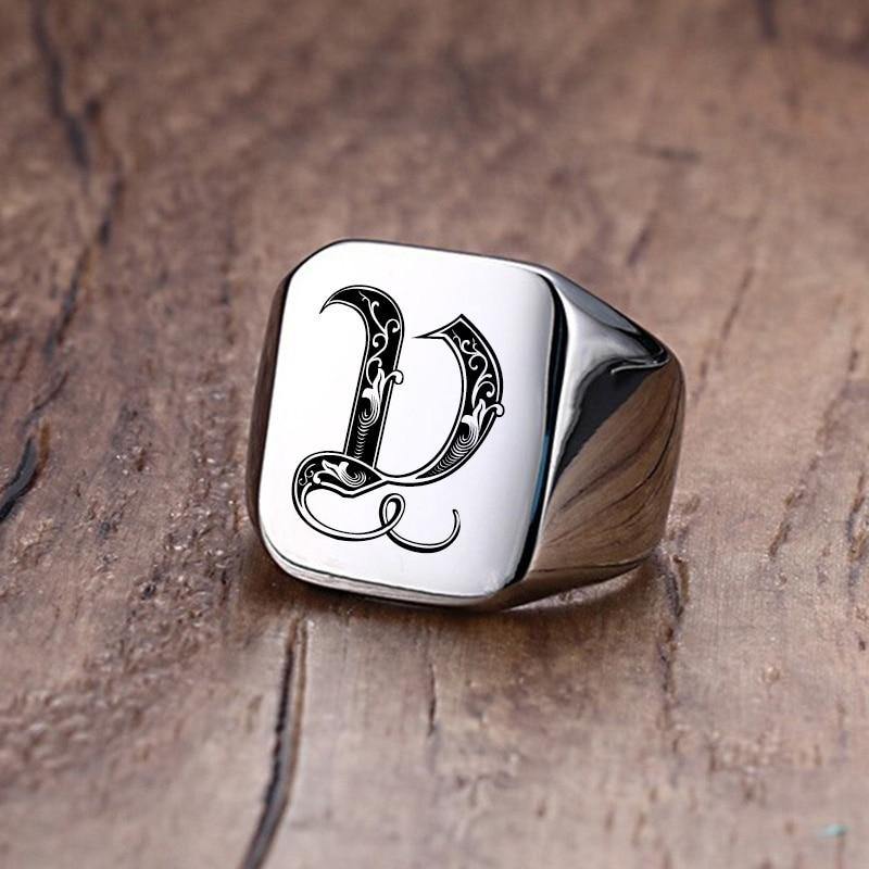 Men's Vnox Retro Initials Signet Ring - AM APPAREL