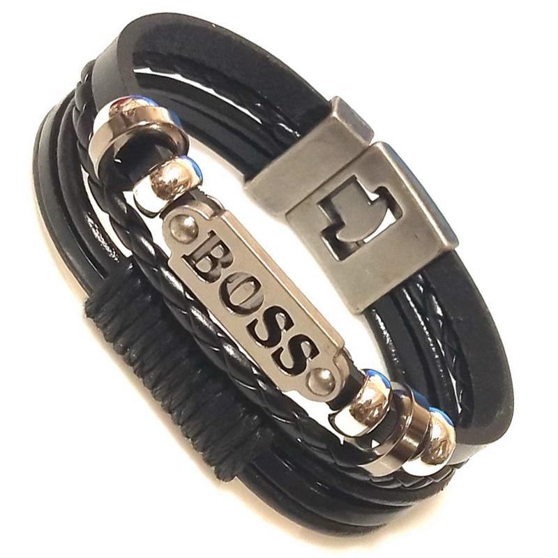 Men's Woven Leather Multi-layer Buckle Bracelet - AM APPAREL