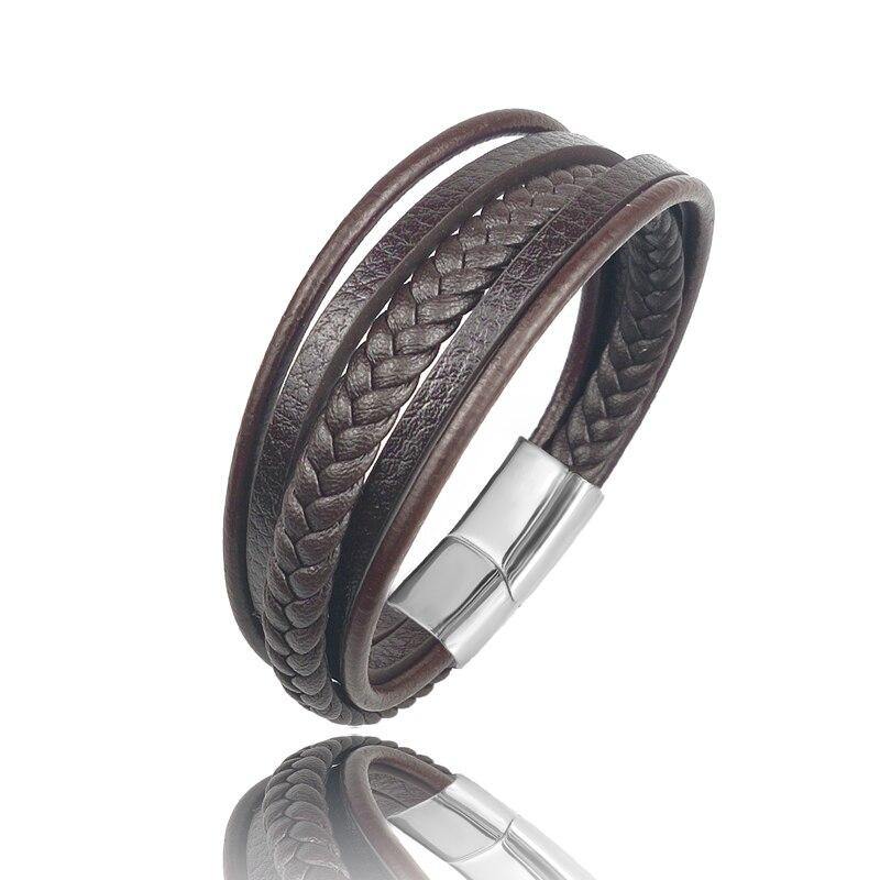 Men's Woven Multi-layer Leather Bracelet - AM APPAREL