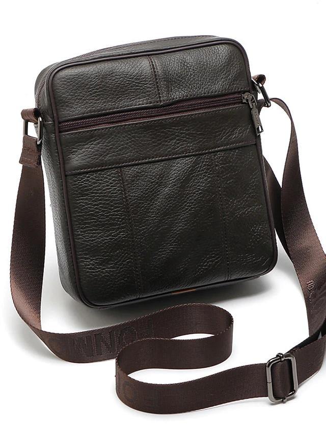 Men's Zipper Nappa Leather Shoulder Bag - AM APPAREL