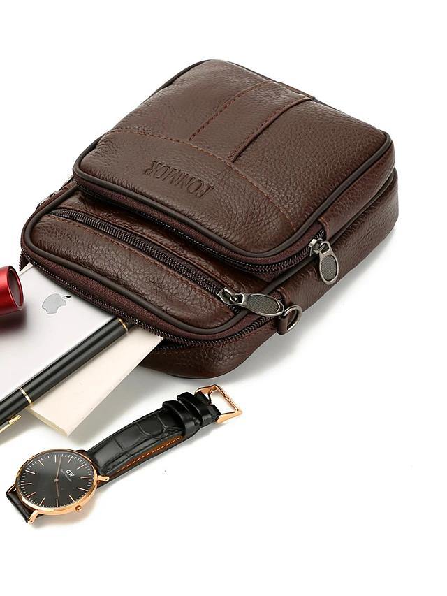 Men's Zipper Nappa Leather Shoulder Bag - AM APPAREL