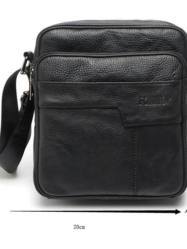 Men's Zipper Nappa Leather Shoulder Bag - AM APPAREL