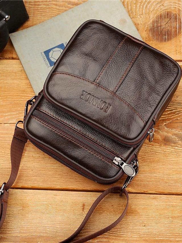 Men's Zipper Nappa Leather Shoulder Bag - AM APPAREL