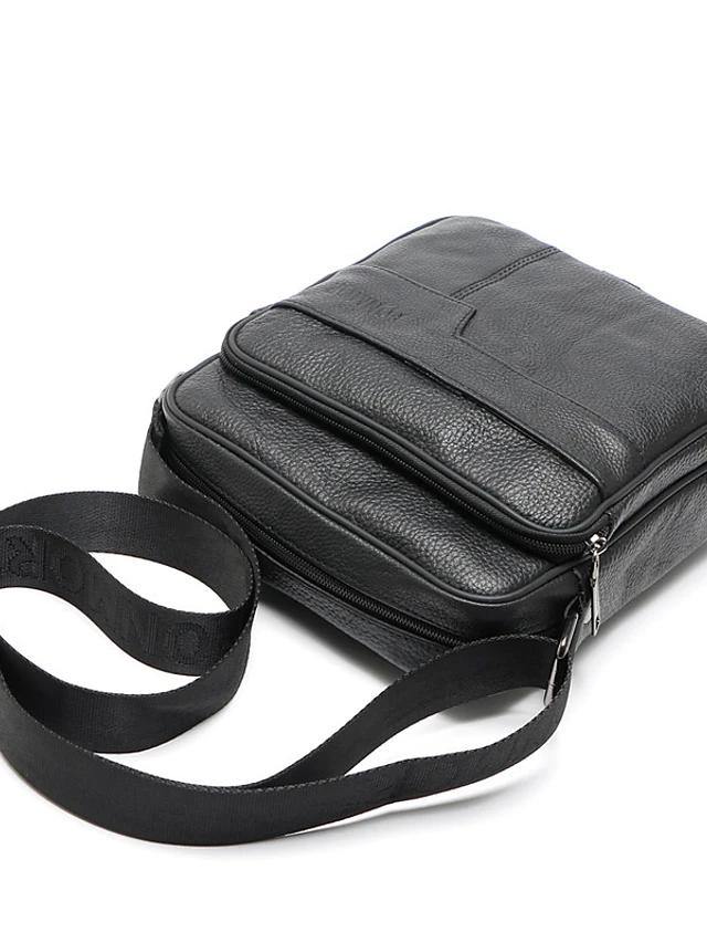 Men's Zipper Nappa Leather Shoulder Bag - AM APPAREL