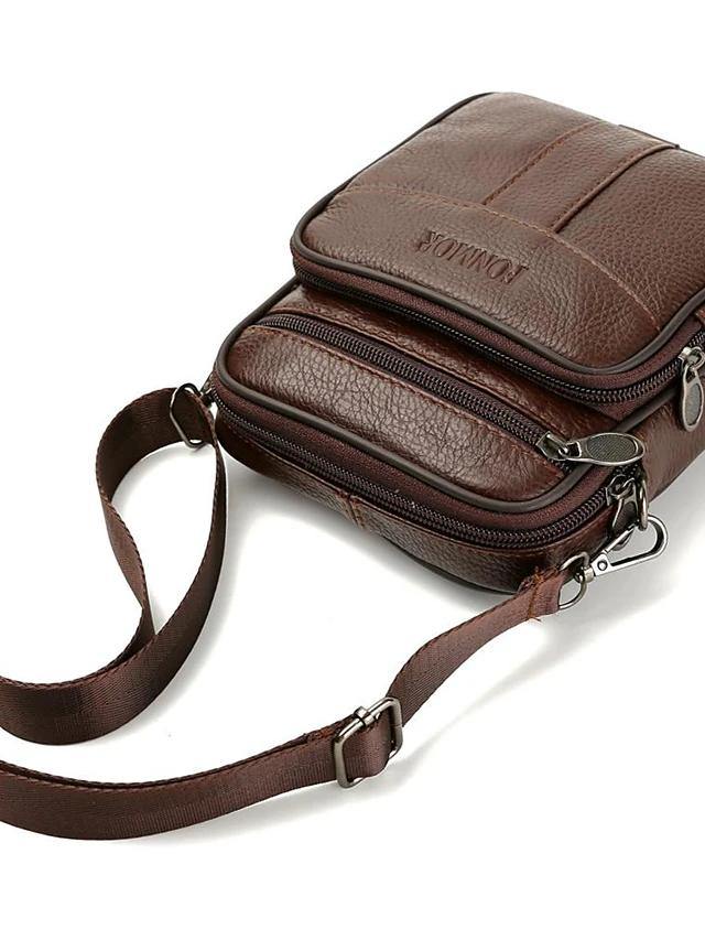 Men's Zipper Nappa Leather Shoulder Bag - AM APPAREL