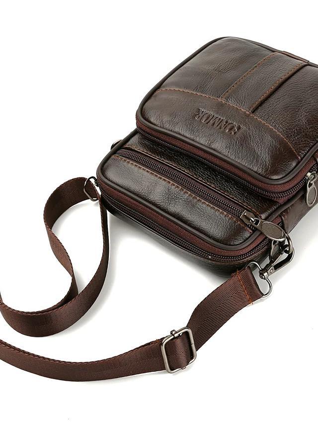 Men's Zipper Nappa Leather Shoulder Bag - AM APPAREL