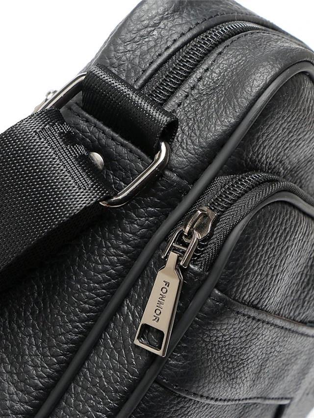 Men's Zipper Nappa Leather Shoulder Bag - AM APPAREL