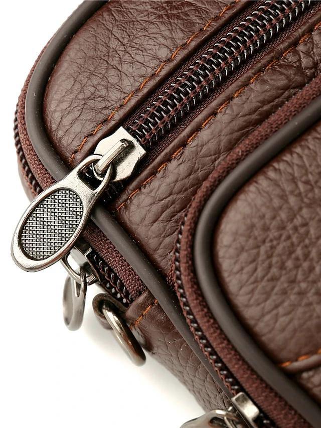 Men's Zipper Nappa Leather Shoulder Bag - AM APPAREL