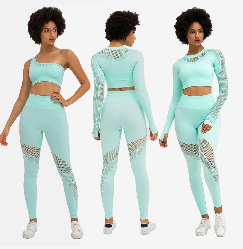 Nylon Women's Fitness Yoga Legging & Long Sleeve Top Set - AM APPAREL