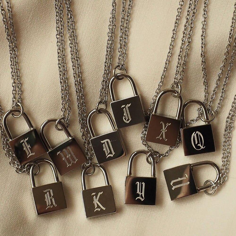 Unisex Engraved Letters Lock Pendant Chain - AM APPAREL