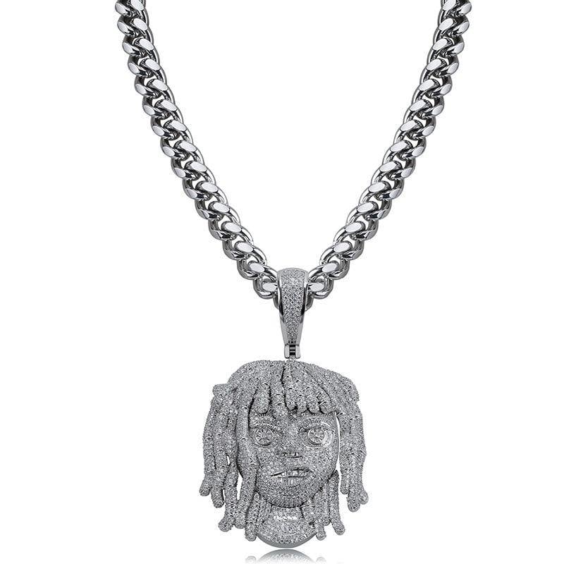 Unisex Iced Out Bling Male Head Pendant Necklace - AM APPAREL