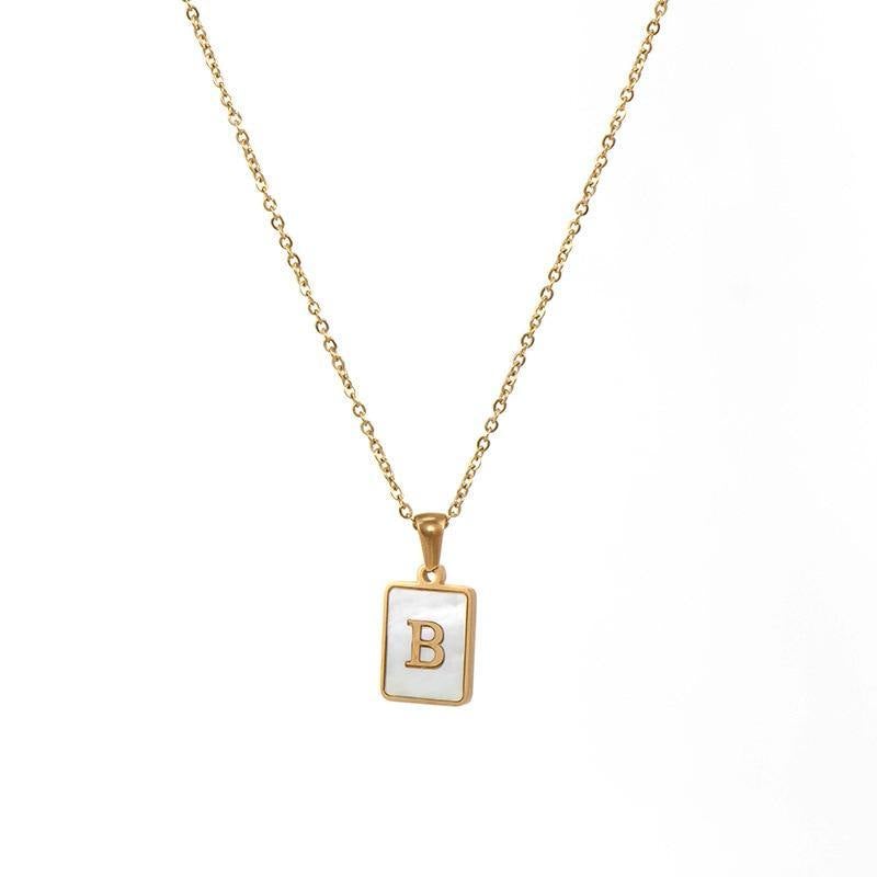 Unisex Square Letter Engraved Pendant Necklace - AM APPAREL