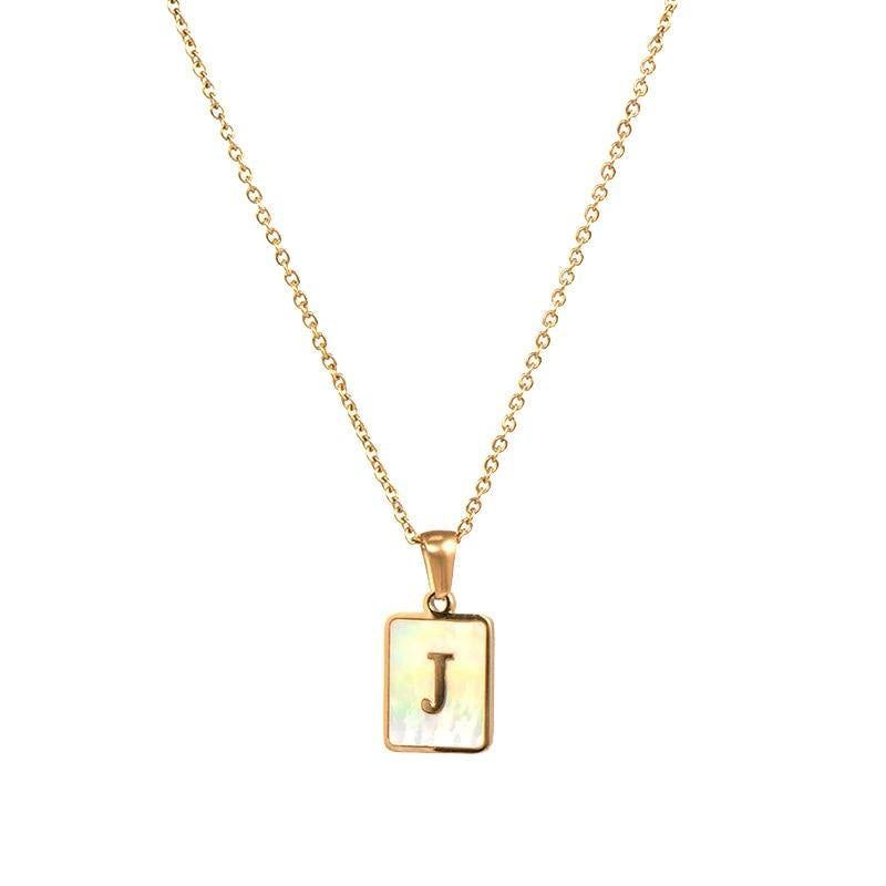 Unisex Square Letter Engraved Pendant Necklace - AM APPAREL