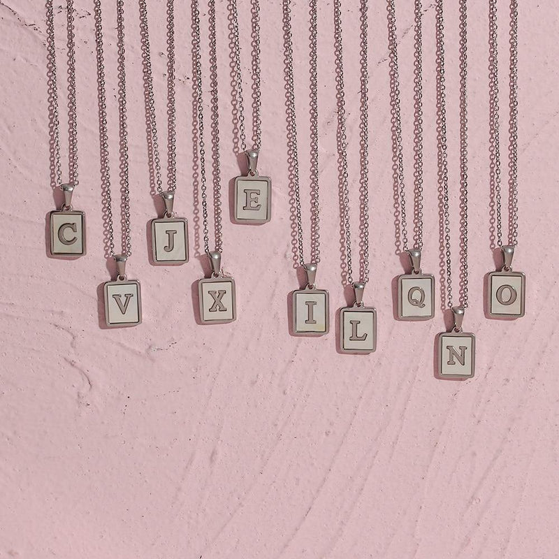 Unisex Square Letter Engraved Pendant Necklace - AM APPAREL