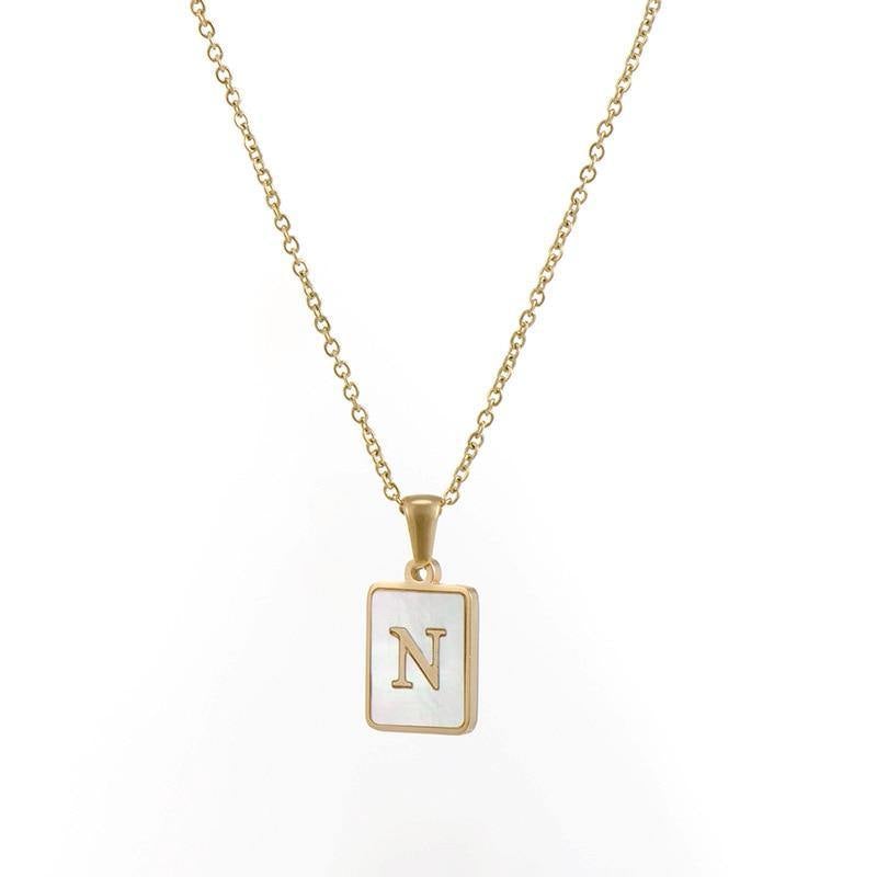 Unisex Square Letter Engraved Pendant Necklace - AM APPAREL