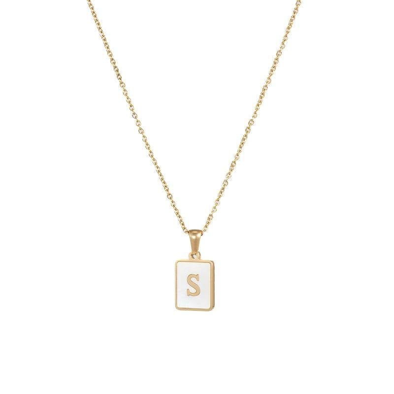 Unisex Square Letter Engraved Pendant Necklace - AM APPAREL