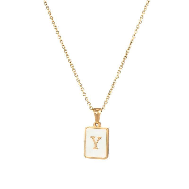 Unisex Square Letter Engraved Pendant Necklace - AM APPAREL