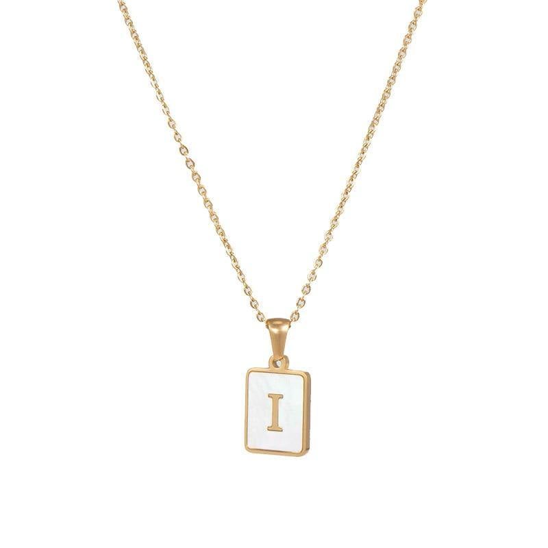 Unisex Square Letter Engraved Pendant Necklace - AM APPAREL